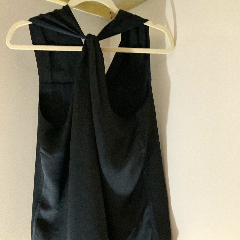 Ann Taylor Black M Satin Twist Front Tank Party Holiday Normcore Scandi Girl